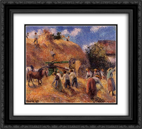 The Harvest 22x20 Black Ornate Wood Framed Art Print Poster with Double Matting by Pissarro, Camille