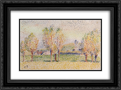 Eragny Landscape 24x18 Black Ornate Wood Framed Art Print Poster with Double Matting by Pissarro, Camille