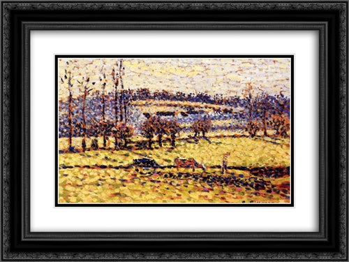 Meadow at Bazincourt 24x18 Black Ornate Wood Framed Art Print Poster with Double Matting by Pissarro, Camille