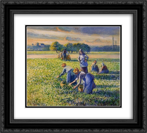 Picking Peas 22x20 Black Ornate Wood Framed Art Print Poster with Double Matting by Pissarro, Camille