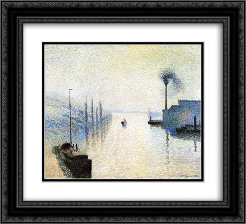 Ile Lacruix, Rouen. Effect of Fog 22x20 Black Ornate Wood Framed Art Print Poster with Double Matting by Pissarro, Camille