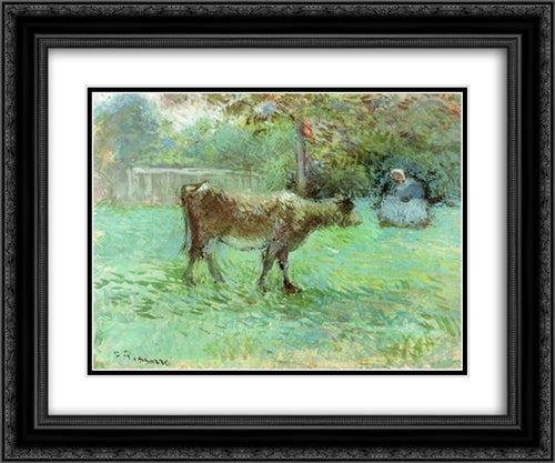 The Cowherd 24x20 Black Ornate Wood Framed Art Print Poster with Double Matting by Pissarro, Camille