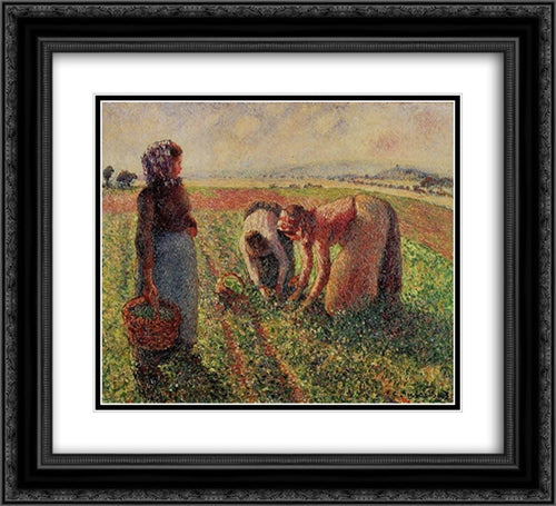 Picking Peas 22x20 Black Ornate Wood Framed Art Print Poster with Double Matting by Pissarro, Camille