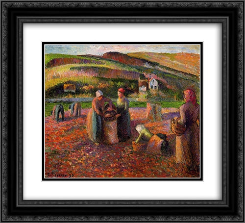 Potato Harvest 22x20 Black Ornate Wood Framed Art Print Poster with Double Matting by Pissarro, Camille