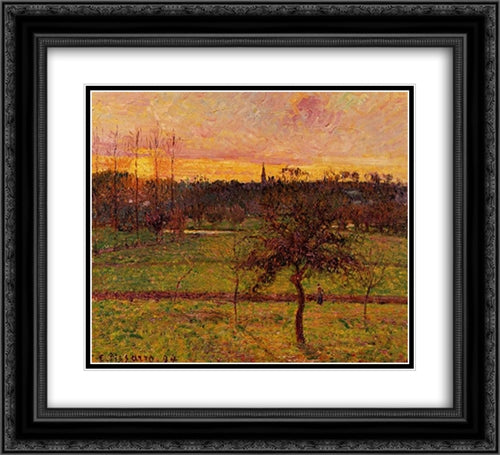 Landscape at Eragny 22x20 Black Ornate Wood Framed Art Print Poster with Double Matting by Pissarro, Camille