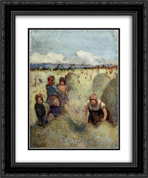 Haymaking 20x24 Black Ornate Wood Framed Art Print Poster with Double Matting by Pissarro, Camille