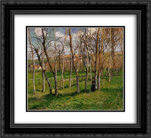 Meadow at Bazincourt 22x20 Black Ornate Wood Framed Art Print Poster with Double Matting by Pissarro, Camille