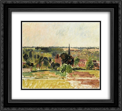 View of Eragny 22x20 Black Ornate Wood Framed Art Print Poster with Double Matting by Pissarro, Camille