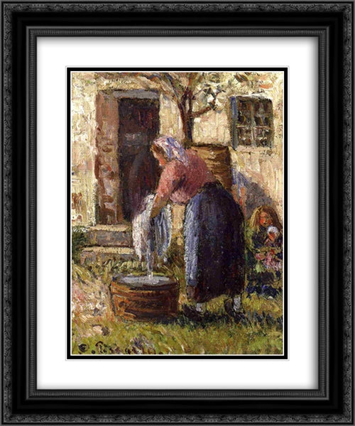 The Laundry Woman 20x24 Black Ornate Wood Framed Art Print Poster with Double Matting by Pissarro, Camille