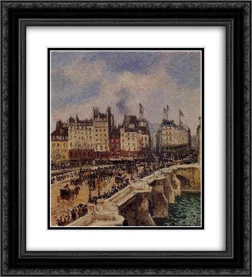 The Pont Neuf 20x22 Black Ornate Wood Framed Art Print Poster with Double Matting by Pissarro, Camille