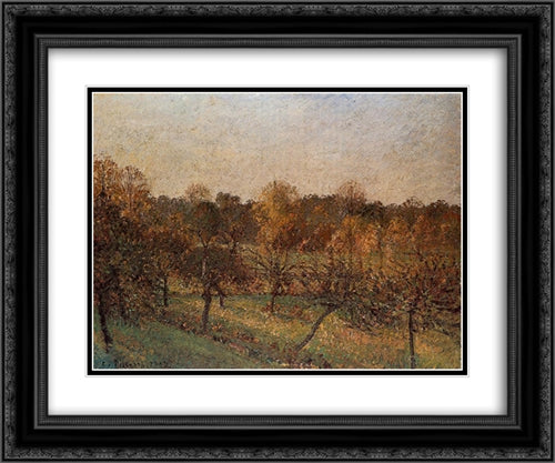 Sunset at Eragny 24x20 Black Ornate Wood Framed Art Print Poster with Double Matting by Pissarro, Camille