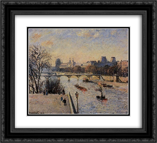 The Louvre 22x20 Black Ornate Wood Framed Art Print Poster with Double Matting by Pissarro, Camille