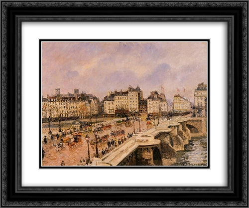 The Pont Neuf 24x20 Black Ornate Wood Framed Art Print Poster with Double Matting by Pissarro, Camille