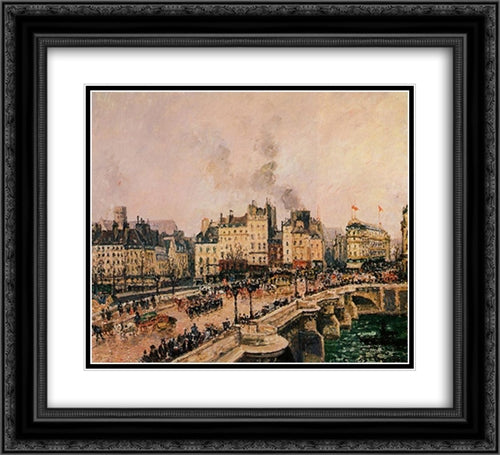 The Pont Neuf 2 22x20 Black Ornate Wood Framed Art Print Poster with Double Matting by Pissarro, Camille