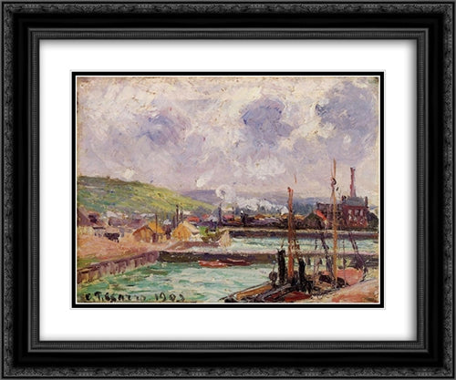 View of Duquesne and Berrigny Basins in Dieppe 24x20 Black Ornate Wood Framed Art Print Poster with Double Matting by Pissarro, Camille