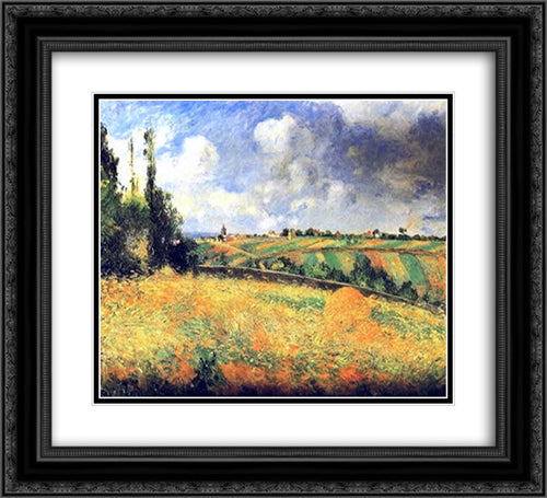 Fields 22x20 Black Ornate Wood Framed Art Print Poster with Double Matting by Pissarro, Camille