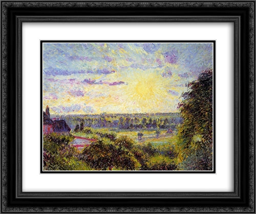 Sunset at Eragny 24x20 Black Ornate Wood Framed Art Print Poster with Double Matting by Pissarro, Camille