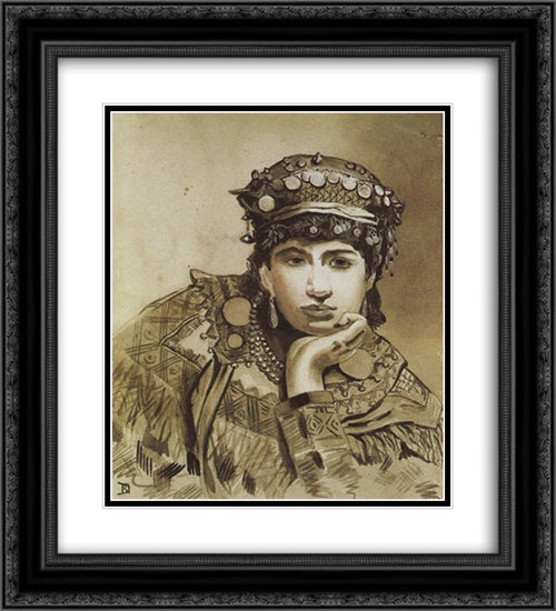 Montenegrin girl 20x22 Black Ornate Wood Framed Art Print Poster with Double Matting by Polenov, Vasily