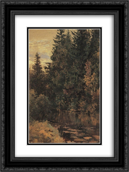 Pond 18x24 Black Ornate Wood Framed Art Print Poster with Double Matting by Polenov, Vasily