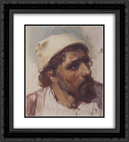 Head of Christ 20x22 Black Ornate Wood Framed Art Print Poster with Double Matting by Polenov, Vasily