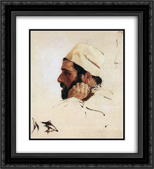 Head of I. I. Levitan turned like the head of Christ in the 'Dream' 20x22 Black Ornate Wood Framed Art Print Poster with Double Matting by Polenov, Vasily