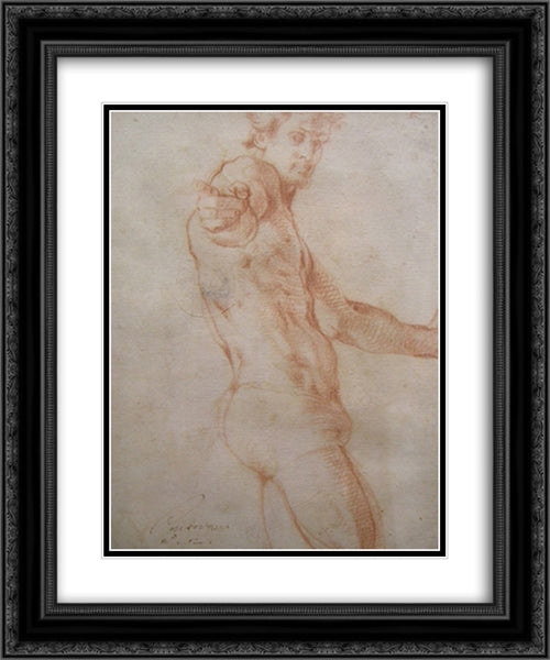 Self Portrait 20x24 Black Ornate Wood Framed Art Print Poster with Double Matting by Pontormo, Jacopo