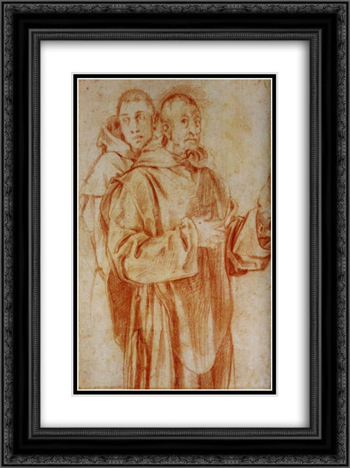 Study of Two Carthusian Monks 18x24 Black Ornate Wood Framed Art Print Poster with Double Matting by Pontormo, Jacopo