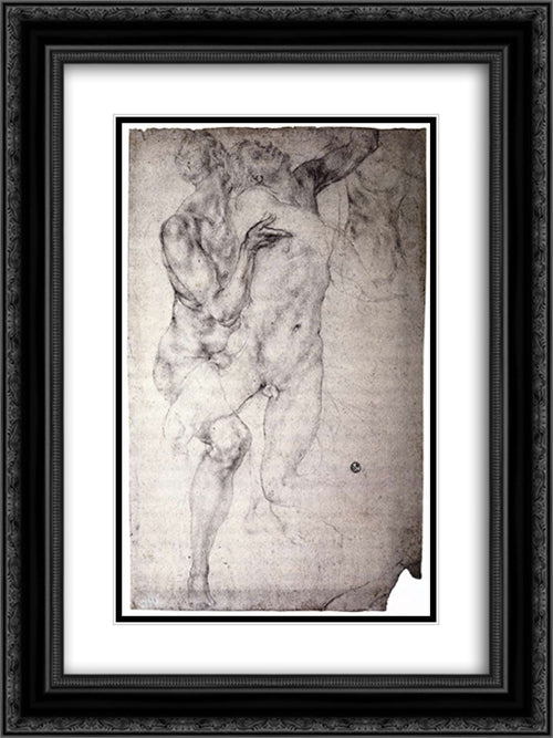 Two nudes 18x24 Black Ornate Wood Framed Art Print Poster with Double Matting by Pontormo, Jacopo