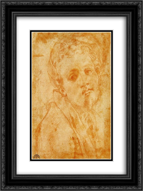 Self Portrait 18x24 Black Ornate Wood Framed Art Print Poster with Double Matting by Pontormo, Jacopo