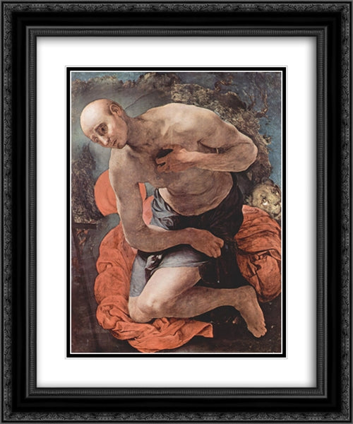 The Penitence of St. Jerome 20x24 Black Ornate Wood Framed Art Print Poster with Double Matting by Pontormo, Jacopo