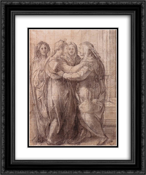 Visitation 20x24 Black Ornate Wood Framed Art Print Poster with Double Matting by Pontormo, Jacopo
