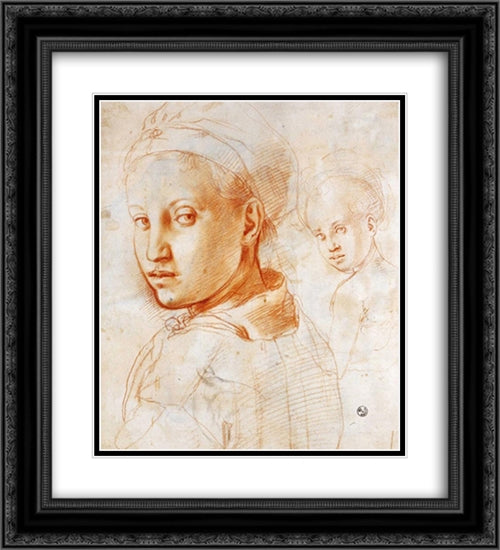 Study of a Boy Turning His Head 20x22 Black Ornate Wood Framed Art Print Poster with Double Matting by Pontormo, Jacopo