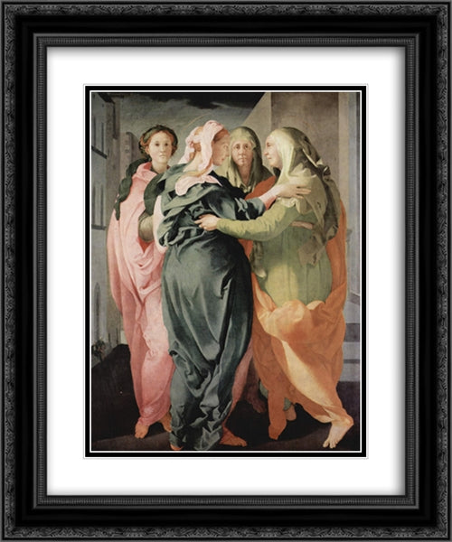 Visitation 20x24 Black Ornate Wood Framed Art Print Poster with Double Matting by Pontormo, Jacopo