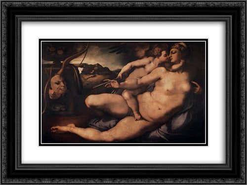 Venus and Cupid 24x18 Black Ornate Wood Framed Art Print Poster with Double Matting by Pontormo, Jacopo