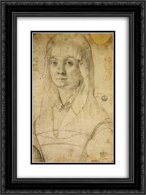 Study of a Woman, possibly Maria Salviati 18x24 Black Ornate Wood Framed Art Print Poster with Double Matting by Pontormo, Jacopo