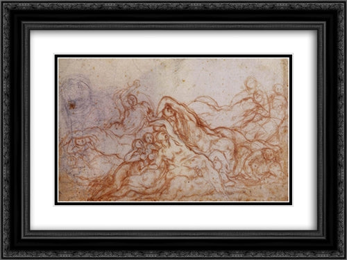 Study for the Deluge 24x18 Black Ornate Wood Framed Art Print Poster with Double Matting by Pontormo, Jacopo