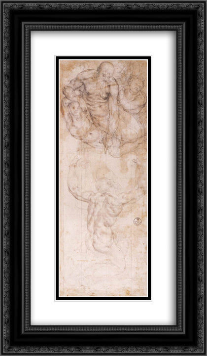 Study to 'Moses Receiving the Tablets of Law' 14x24 Black Ornate Wood Framed Art Print Poster with Double Matting by Pontormo, Jacopo