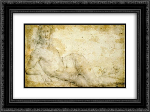 Female Nude 24x18 Black Ornate Wood Framed Art Print Poster with Double Matting by Pontormo, Jacopo