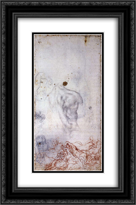 Study for the Deluge 16x24 Black Ornate Wood Framed Art Print Poster with Double Matting by Pontormo, Jacopo