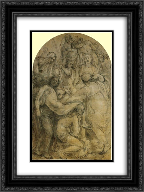 The Deposition 18x24 Black Ornate Wood Framed Art Print Poster with Double Matting by Pontormo, Jacopo