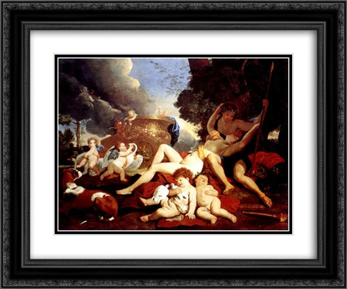 Venus and Adonis 24x20 Black Ornate Wood Framed Art Print Poster with Double Matting by Poussin, Nicolas