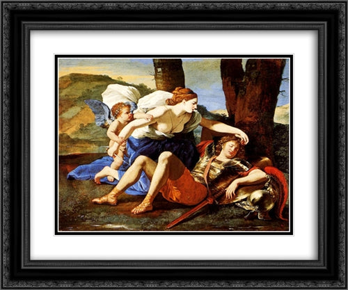 Rinaldo and Armida 24x20 Black Ornate Wood Framed Art Print Poster with Double Matting by Poussin, Nicolas