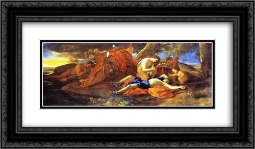 Venus Weeping over Adonis 24x14 Black Ornate Wood Framed Art Print Poster with Double Matting by Poussin, Nicolas