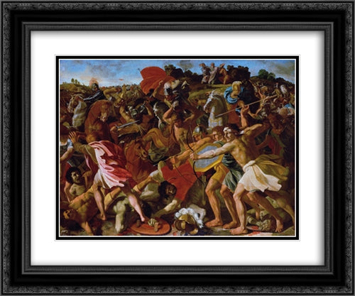 Victory of Joshua over the Amalekites 24x20 Black Ornate Wood Framed Art Print Poster with Double Matting by Poussin, Nicolas