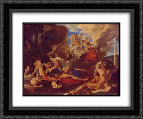 Rinaldo and Armida 24x20 Black Ornate Wood Framed Art Print Poster with Double Matting by Poussin, Nicolas