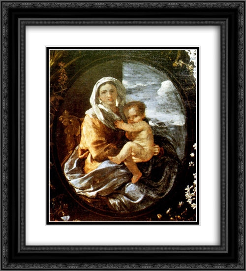 Virgin and Child 20x22 Black Ornate Wood Framed Art Print Poster with Double Matting by Poussin, Nicolas