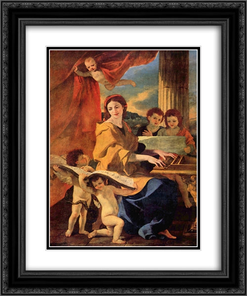 St. Cecilia 20x24 Black Ornate Wood Framed Art Print Poster with Double Matting by Poussin, Nicolas