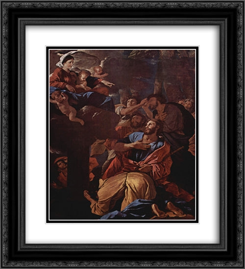 The Apparition of the Virgin the St. James the Great 20x22 Black Ornate Wood Framed Art Print Poster with Double Matting by Poussin, Nicolas