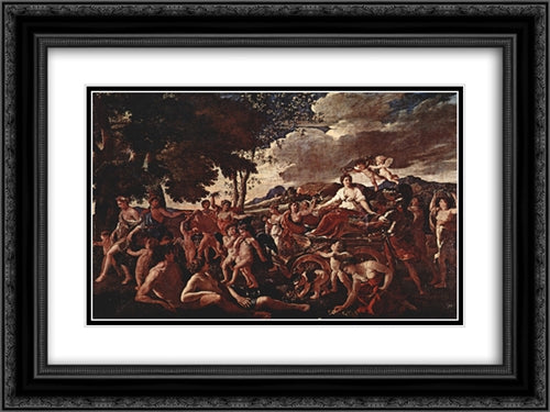 The Triumph of Flora 24x18 Black Ornate Wood Framed Art Print Poster with Double Matting by Poussin, Nicolas