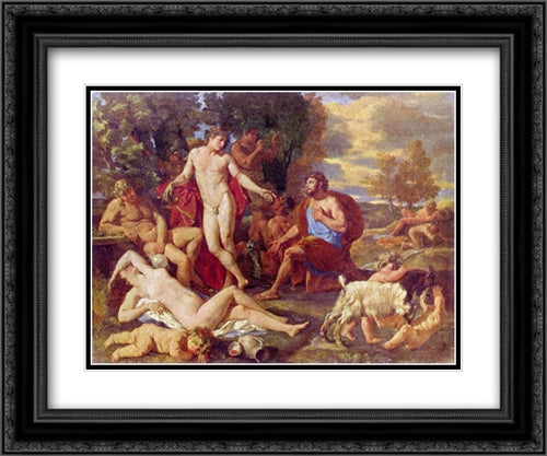 Midas and Bacchus 24x20 Black Ornate Wood Framed Art Print Poster with Double Matting by Poussin, Nicolas